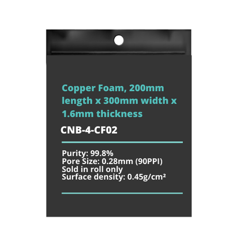 Copper Foam, 200mm length x 300mm width x 1.6mm thickness