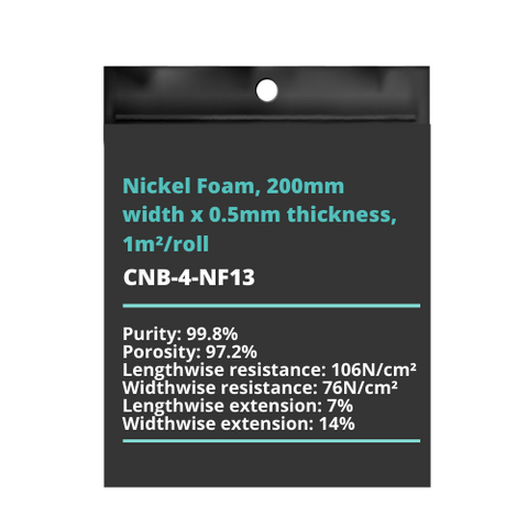 Nickel Foam, 200mm width x 0.5mm thickness, 1m²/roll