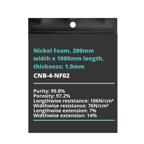 Nickel Foam, 200mm width x 1000mm length, thickness: 1.0mm