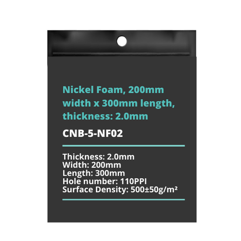 Nickel Foam, 200mm width x 300mm length, thickness: 2.0mm