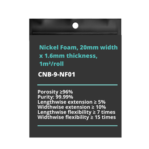 Nickel Foam, 20mm width x 1.6mm thickness, 1m²/roll