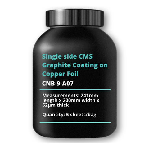 Single side CMS Graphite Coating on Copper Foil, 241mm length x 200mm width x 52μm thick, 5 sheets/bag